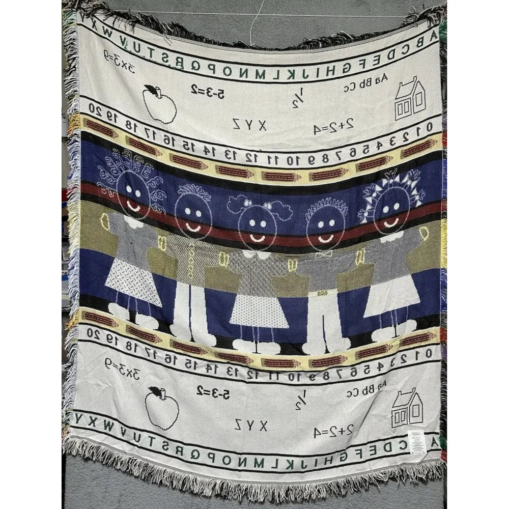 Vintage American Weavers Tapestry Jacquard Throw Elementary School Children‎